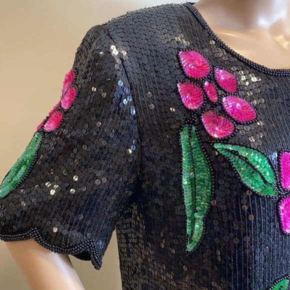 Stenay vintage silk floral sequined blouse, size M. - Picture 4 of 14